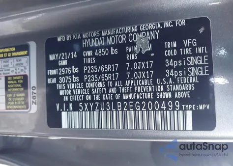 2014 Hyundai Santa Fe Sport 2.4L из США, поврежденный, VIN 5XYZU3LB2EG200499